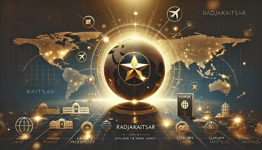 DALL·E 2025-03-25 18.50.25 - A luxurious and elegant background image for Radjakaitsar, an exclusive tour and travel agency. The image features a golden globe with a star, symboli