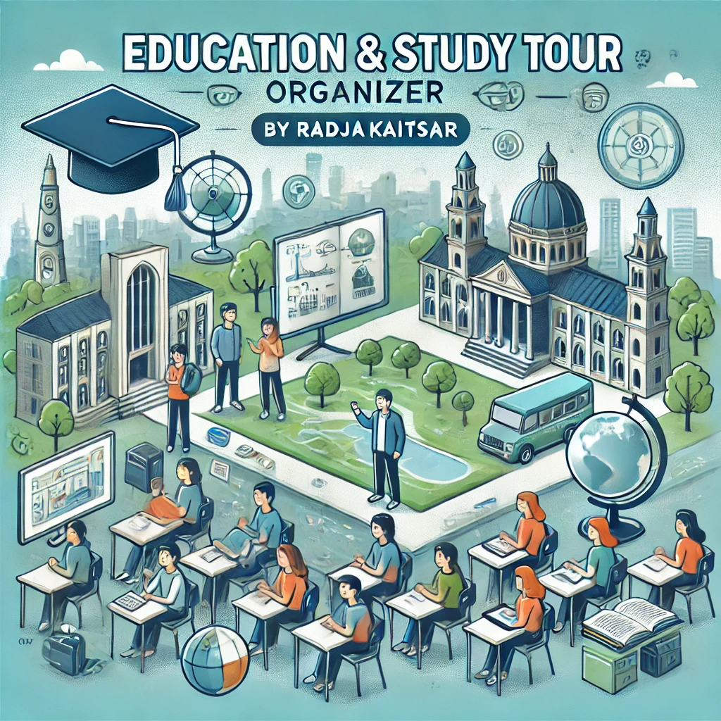 DALL·E 2025-03-27 05.43.21 - A promotional image for Education & Study Tour. The design includes a collage of students on an educational field trip, visiting a historical site, a