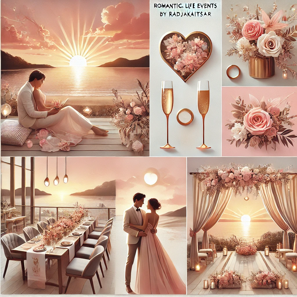 DALL·E 2025-03-27 05.48.44 - A romantic and elegant promotional image for a travel agency's 'Romantic & Life Events' package. The scene includes a couple enjoying a sunset at a be