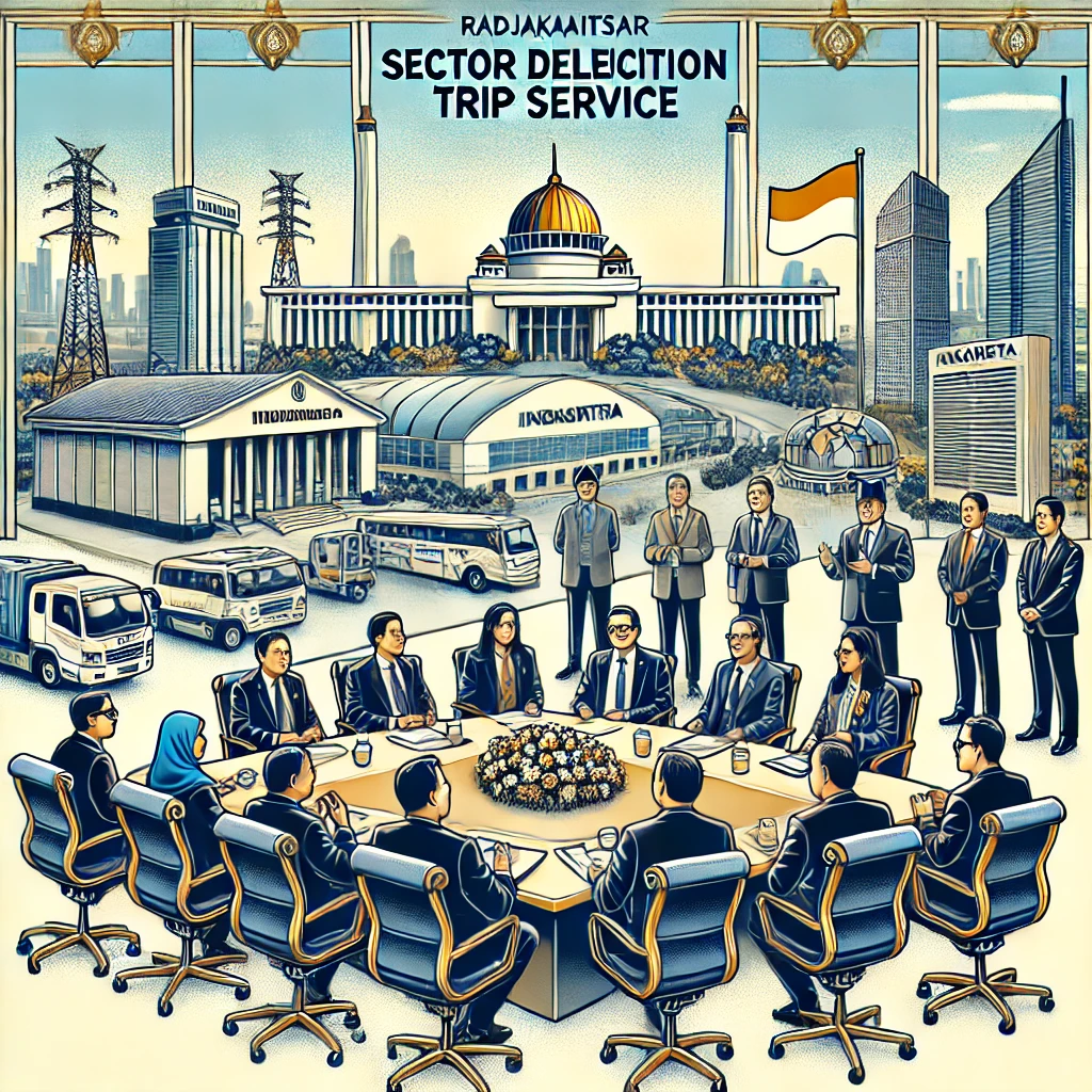 DALL·E 2025-03-28 21.07.26 - An illustration of a Sector Delegation Trip service by Radjakaitsar. The scene shows an international delegation from various sectors (government, tec